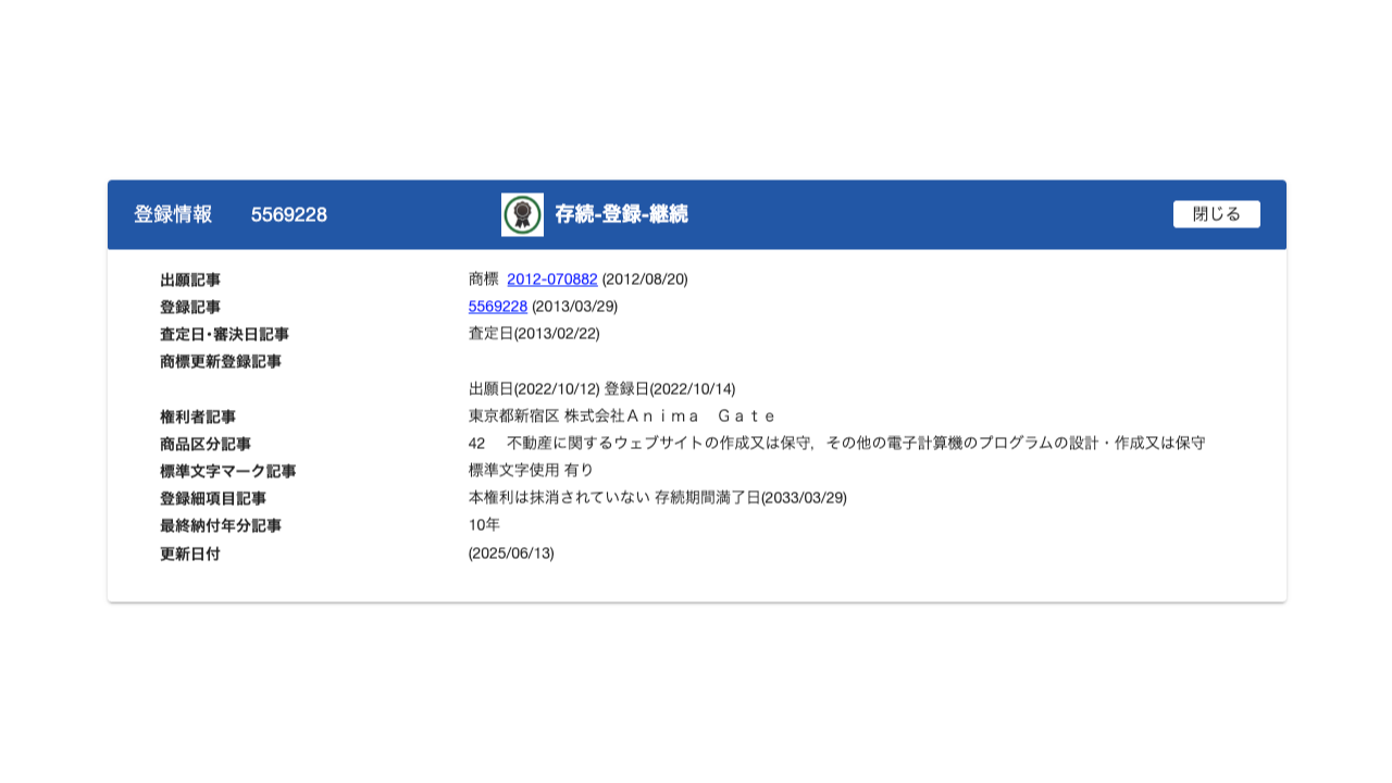 「不動産プラグイン」の商標権の移転（譲受）の手続き完了のお知らせ